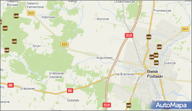 mapa Augustowo gmina Bielsk Podlaski, Augustowo gmina Bielsk Podlaski na mapie Targeo