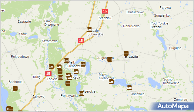 mapa Augustowo gmina Brzozie, Augustowo gmina Brzozie na mapie Targeo