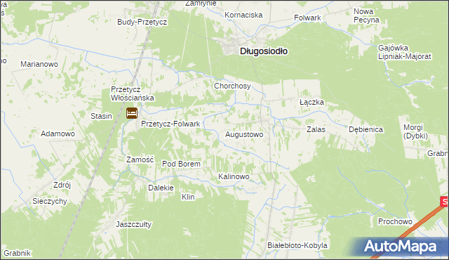 mapa Augustowo gmina Długosiodło, Augustowo gmina Długosiodło na mapie Targeo