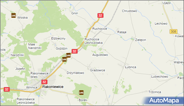 mapa Augustowo gmina Wielichowo, Augustowo gmina Wielichowo na mapie Targeo