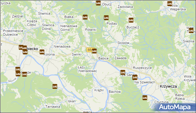 mapa Babice gmina Krzywcza, Babice gmina Krzywcza na mapie Targeo