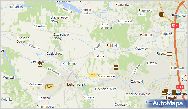 mapa Babice gmina Lutomiersk, Babice gmina Lutomiersk na mapie Targeo