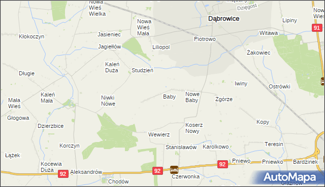 mapa Baby gmina Dąbrowice, Baby gmina Dąbrowice na mapie Targeo