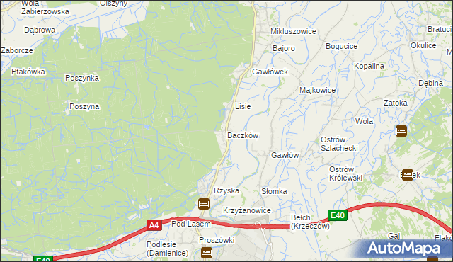 mapa Baczków gmina Bochnia, Baczków gmina Bochnia na mapie Targeo