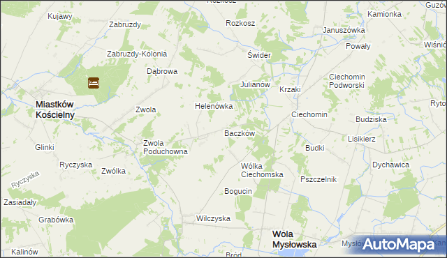 mapa Baczków gmina Wola Mysłowska, Baczków gmina Wola Mysłowska na mapie Targeo