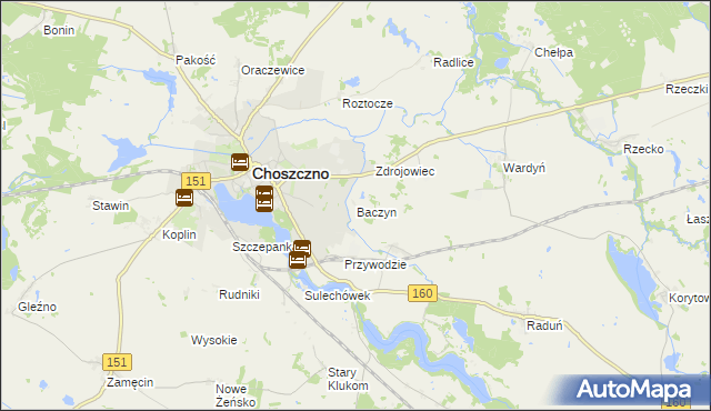 mapa Baczyn gmina Choszczno, Baczyn gmina Choszczno na mapie Targeo