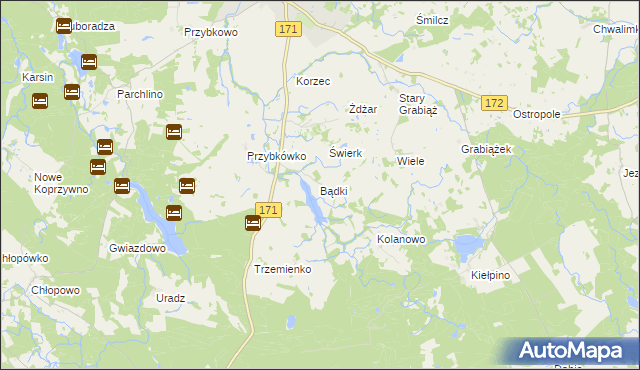 mapa Bądki gmina Barwice, Bądki gmina Barwice na mapie Targeo