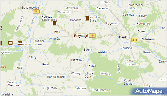mapa Bagna gmina Przystajń, Bagna gmina Przystajń na mapie Targeo