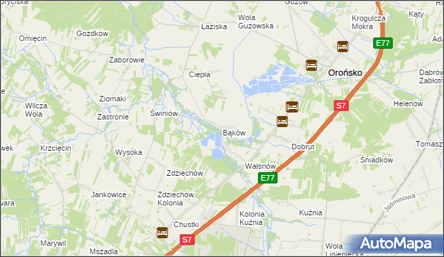 mapa Bąków gmina Orońsko, Bąków gmina Orońsko na mapie Targeo