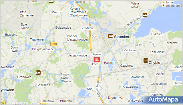 mapa Bąków gmina Strumień, Bąków gmina Strumień na mapie Targeo