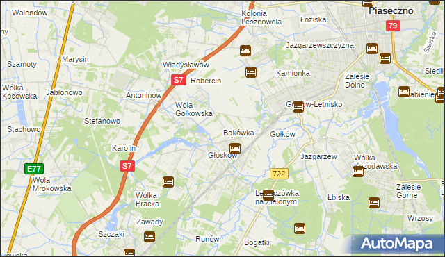 mapa Bąkówka gmina Piaseczno, Bąkówka gmina Piaseczno na mapie Targeo