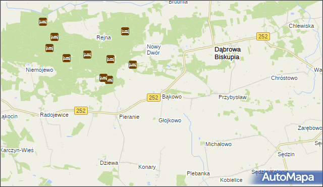 mapa Bąkowo gmina Dąbrowa Biskupia, Bąkowo gmina Dąbrowa Biskupia na mapie Targeo