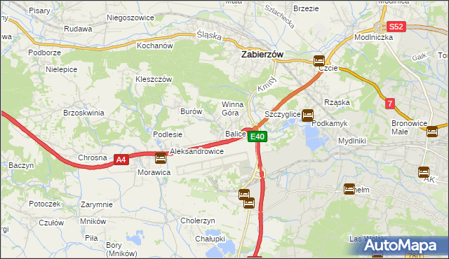 mapa Balice gmina Zabierzów, Balice gmina Zabierzów na mapie Targeo