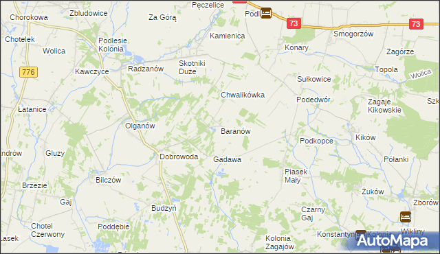 mapa Baranów gmina Busko-Zdrój, Baranów gmina Busko-Zdrój na mapie Targeo