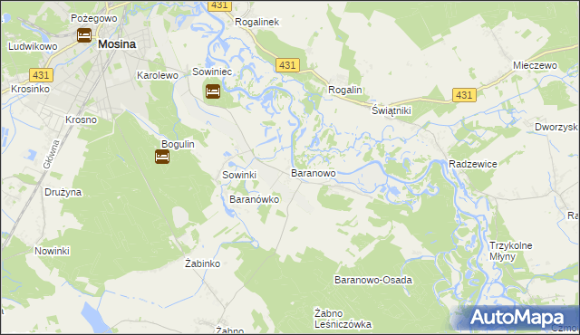 mapa Baranowo gmina Mosina, Baranowo gmina Mosina na mapie Targeo