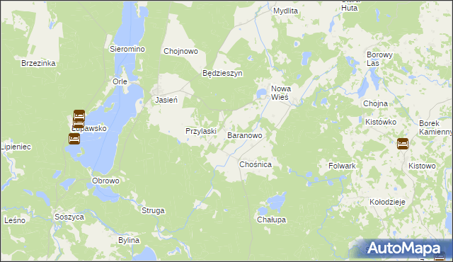 mapa Baranowo gmina Parchowo, Baranowo gmina Parchowo na mapie Targeo