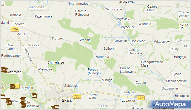 mapa Barbarka gmina Skała, Barbarka gmina Skała na mapie Targeo