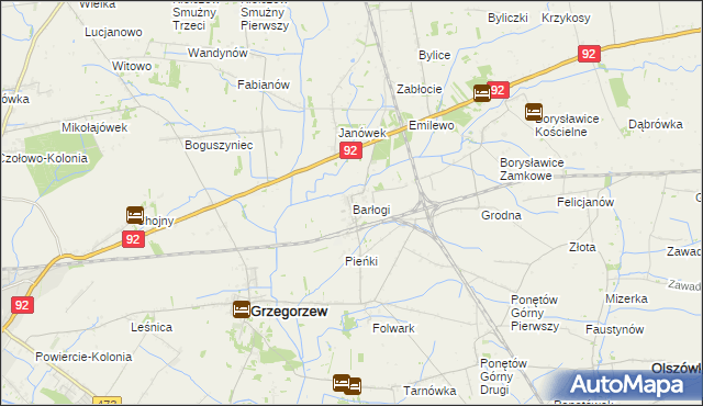mapa Barłogi gmina Grzegorzew, Barłogi gmina Grzegorzew na mapie Targeo