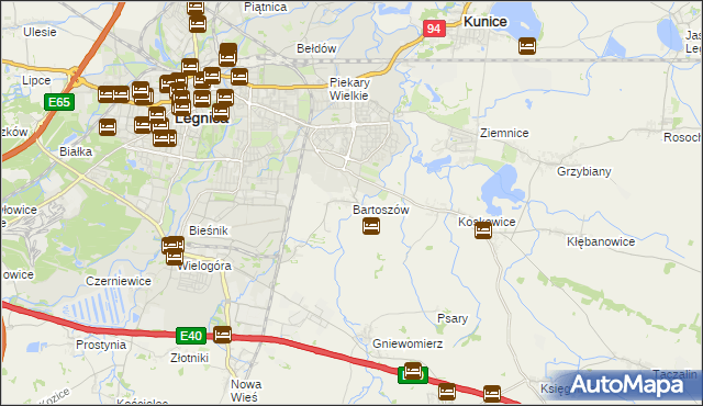 mapa Bartoszów gmina Legnickie Pole, Bartoszów gmina Legnickie Pole na mapie Targeo
