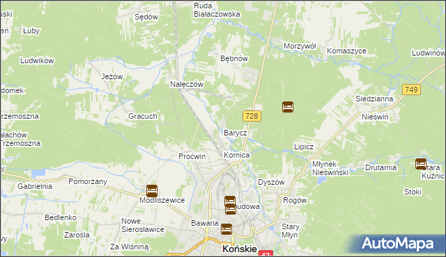 mapa Barycz gmina Końskie, Barycz gmina Końskie na mapie Targeo