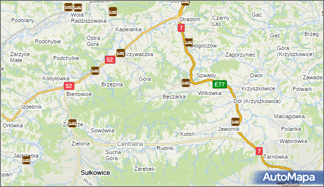 mapa Bęczarka, Bęczarka na mapie Targeo