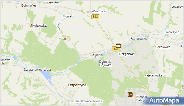 mapa Bęczyn gmina Urzędów, Bęczyn gmina Urzędów na mapie Targeo