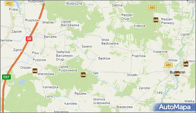 mapa Będków gmina Burzenin, Będków gmina Burzenin na mapie Targeo