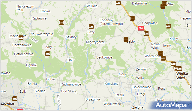 mapa Będkowice gmina Wielka Wieś, Będkowice gmina Wielka Wieś na mapie Targeo