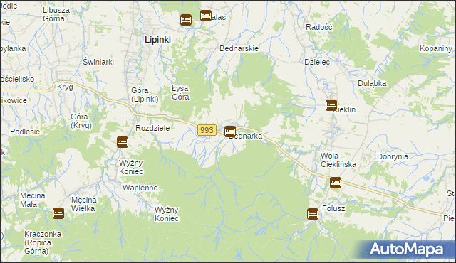 mapa Bednarka gmina Lipinki, Bednarka gmina Lipinki na mapie Targeo