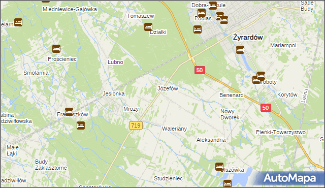 mapa Bednary gmina Puszcza Mariańska, Bednary gmina Puszcza Mariańska na mapie Targeo