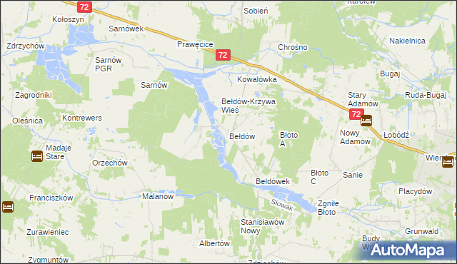 mapa Bełdów, Bełdów na mapie Targeo