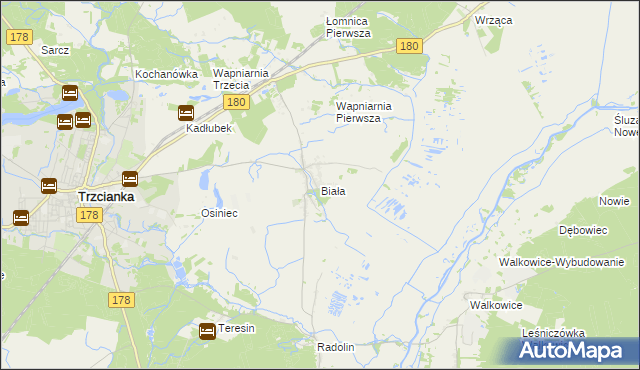 mapa Biała gmina Trzcianka, Biała gmina Trzcianka na mapie Targeo