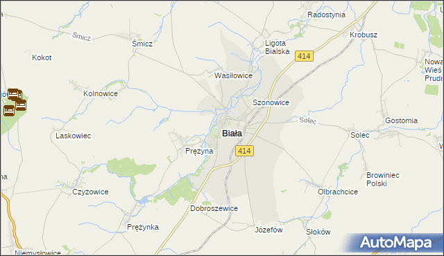 mapa Biała powiat prudnicki, Biała powiat prudnicki na mapie Targeo