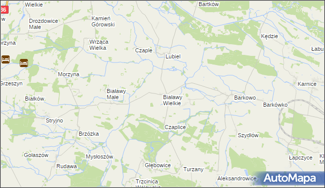 mapa Białawy Wielkie, Białawy Wielkie na mapie Targeo