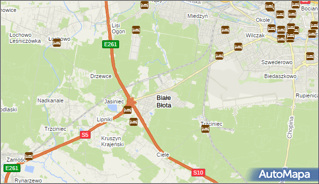 mapa Białe Błota powiat bydgoski, Białe Błota powiat bydgoski na mapie Targeo
