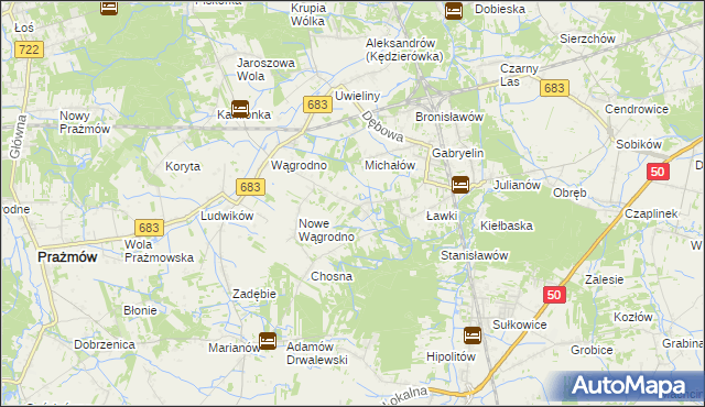 mapa Biały Ług gmina Prażmów, Biały Ług gmina Prażmów na mapie Targeo