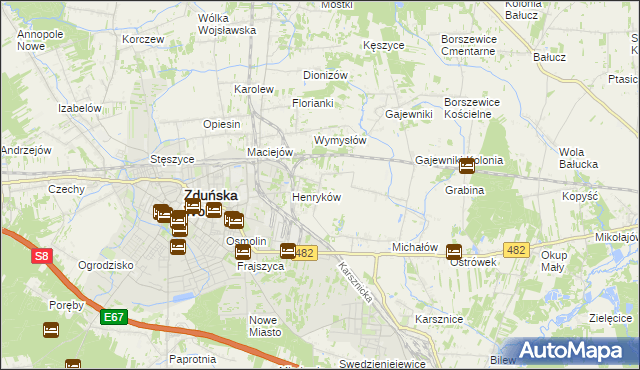 mapa Biały Ług gmina Zduńska Wola, Biały Ług gmina Zduńska Wola na mapie Targeo