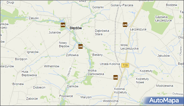 mapa Bielany gmina Błędów, Bielany gmina Błędów na mapie Targeo