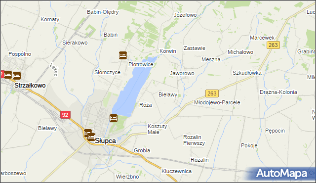 mapa Bielawy gmina Słupca, Bielawy gmina Słupca na mapie Targeo
