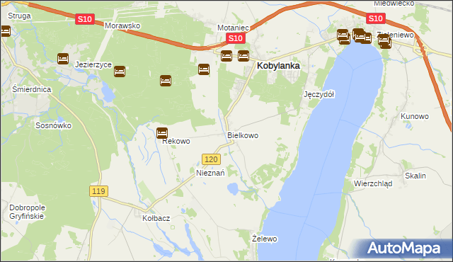 mapa Bielkowo gmina Kobylanka, Bielkowo gmina Kobylanka na mapie Targeo