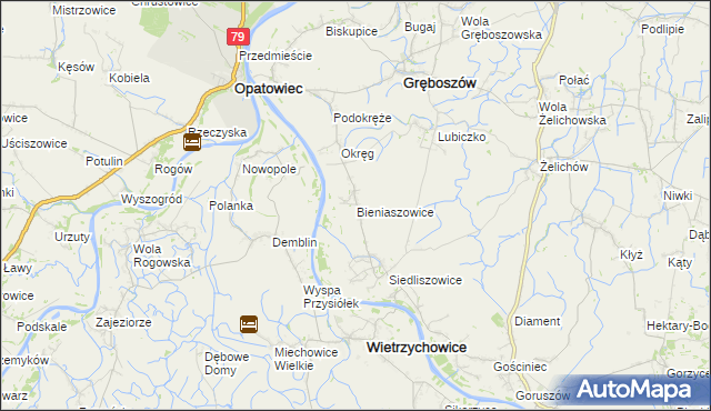 mapa Bieniaszowice, Bieniaszowice na mapie Targeo