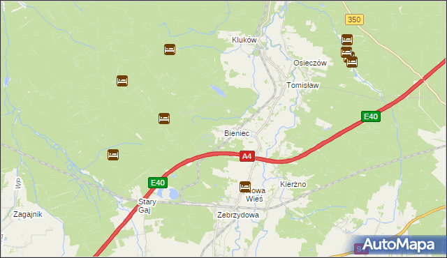 mapa Bieniec gmina Nowogrodziec, Bieniec gmina Nowogrodziec na mapie Targeo