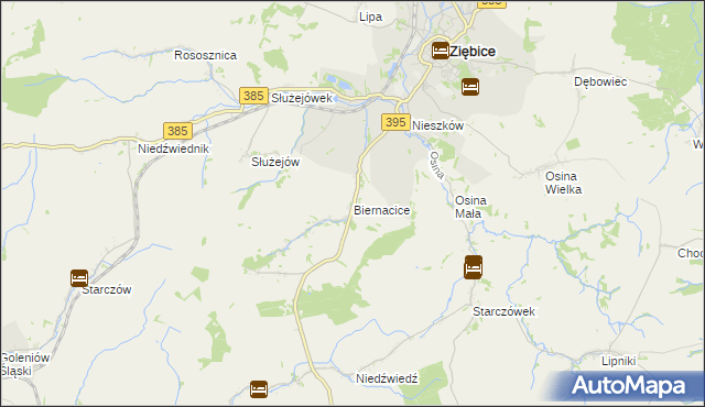 mapa Biernacice gmina Ziębice, Biernacice gmina Ziębice na mapie Targeo