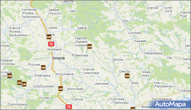 mapa Biesiadki gmina Gnojnik, Biesiadki gmina Gnojnik na mapie Targeo