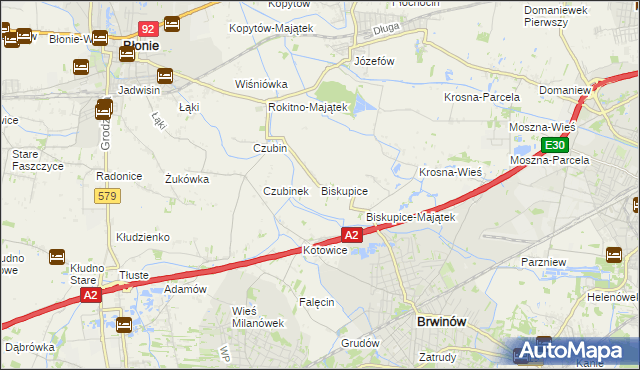 mapa Biskupice gmina Brwinów, Biskupice gmina Brwinów na mapie Targeo