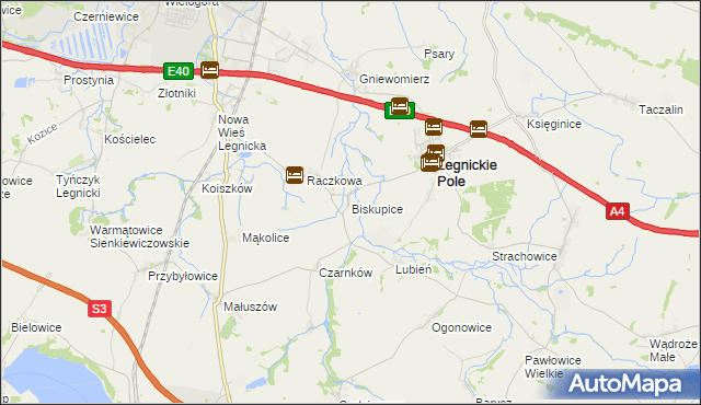 mapa Biskupice gmina Legnickie Pole, Biskupice gmina Legnickie Pole na mapie Targeo