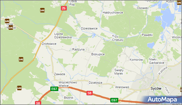 mapa Biskupice gmina Syców, Biskupice gmina Syców na mapie Targeo