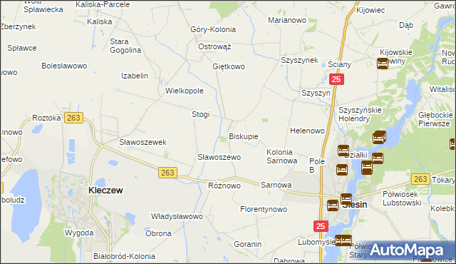 mapa Biskupie gmina Ślesin, Biskupie gmina Ślesin na mapie Targeo