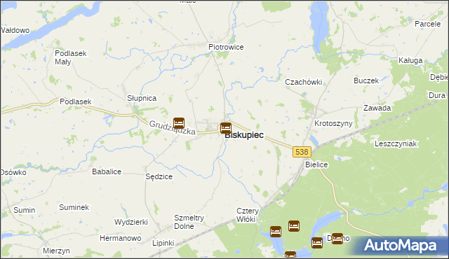 mapa Biskupiec powiat nowomiejski, Biskupiec powiat nowomiejski na mapie Targeo