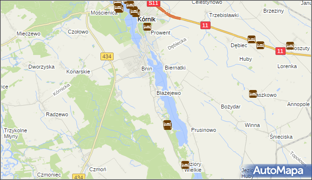 mapa Błażejewo gmina Kórnik, Błażejewo gmina Kórnik na mapie Targeo